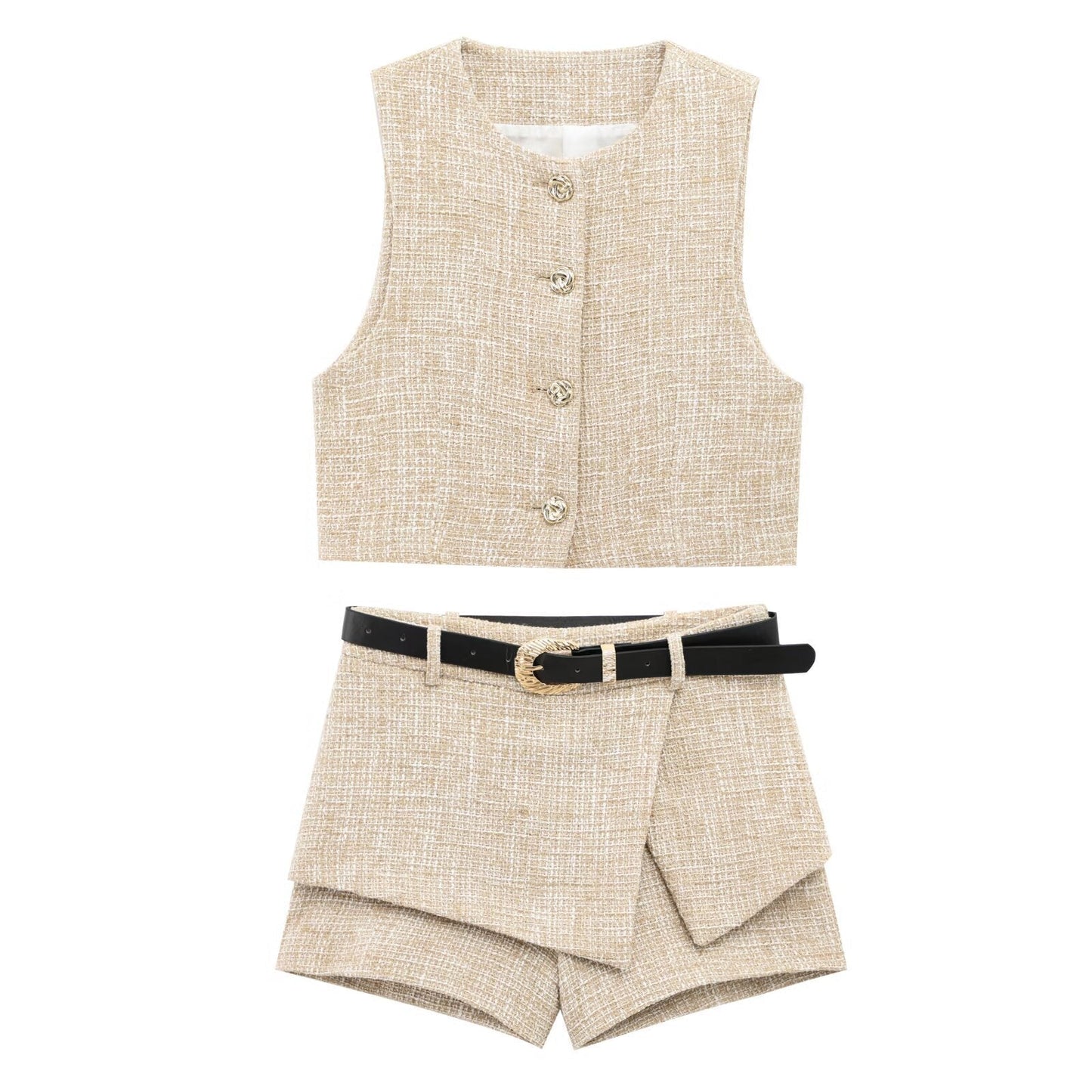 Dam Väst Set Matchande Byxor Texturerad Polyester-2