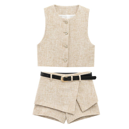 Dam Väst Set Matchande Byxor Texturerad Polyester-2