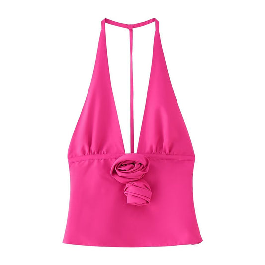 Dam Topp Blommönster Slim Fit Polyester Urtagning-1