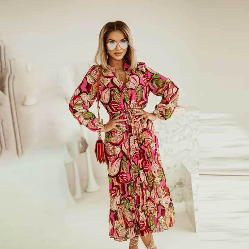 Dam Maxiklänning A-linjeformad Blommönster Polyester-6