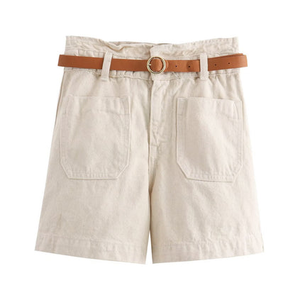 Kvinnors Jeansshorts Avtagbart Bälte Avslappnad Denim 4