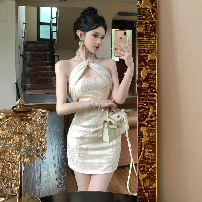 Kvinnors Mini Klänning Halterneck Polyester Bodycon-2