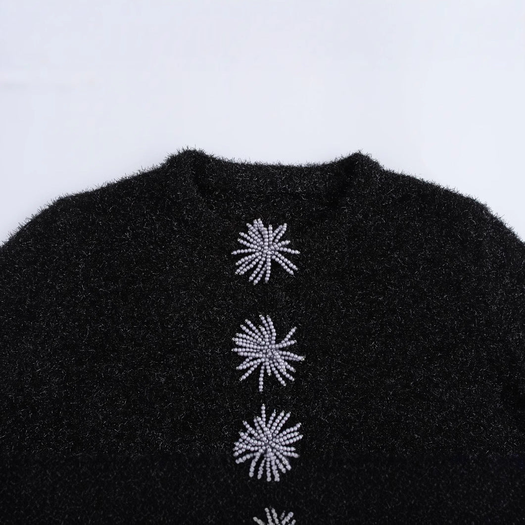 Kvinnors Stickad Tröja Glittrande Detaljer Andningsbart Tyg-3