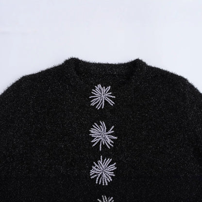 Kvinnors Stickad Tröja Glittrande Detaljer Andningsbart Tyg-3