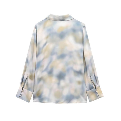 Kvinnors Midi Klänning Långärmad Satin Tie-Dye Design-3