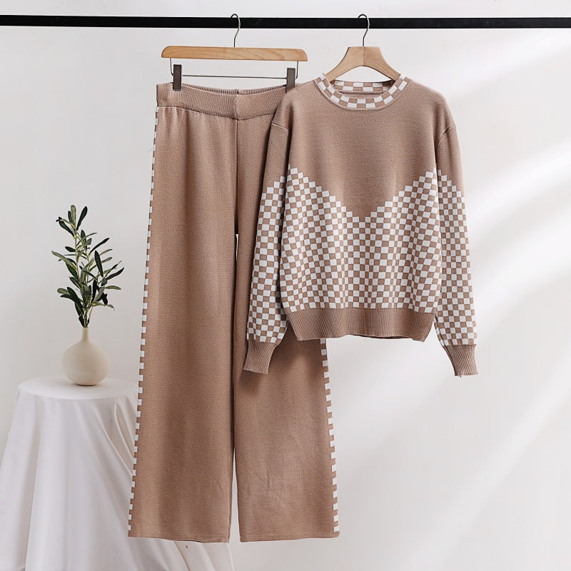 Stickad Dam Tröja Rutig Avslappnad Akryl-5