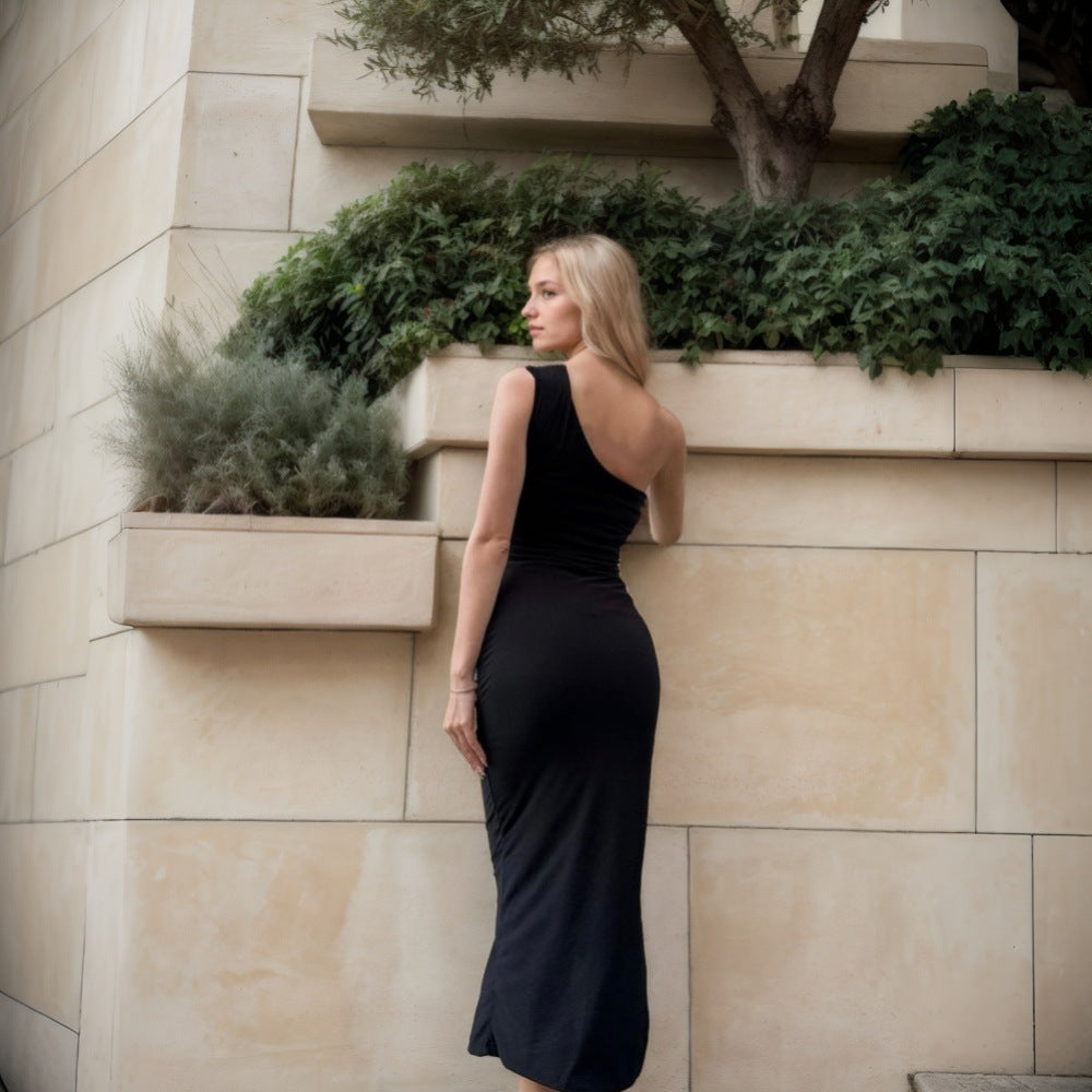 Damklänning Asymmetrisk Patchwork Design Trendig Kroppsnära 5