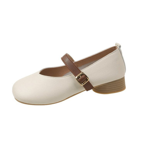 Damskor Mary Jane Ballerinas med Dekorativa Remmar och Blockklack-1