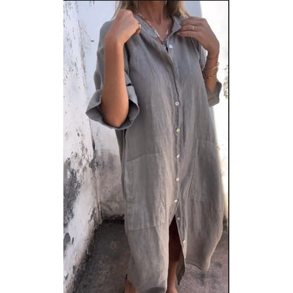 Variant image for Dam Sommarklänning A-Linjeformad i Bomull och Linne med Tre Fjärdedels Ärmar-1