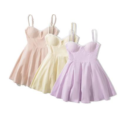 Kort Kvinna Klänning Spaghetti Band Polyester Sommarklänning-2