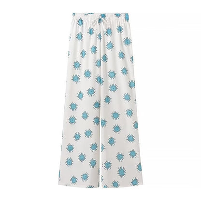 Damset V-ringning Långa Byxor Polyester-4