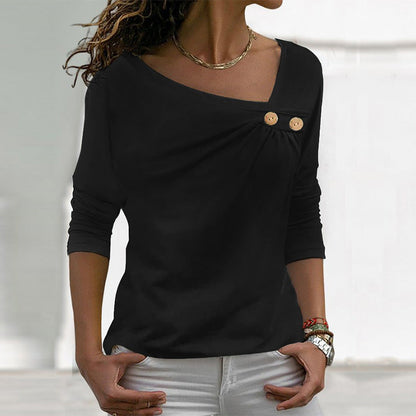 Dam Långärmad Topp Asymmetrisk Nacke Polyester-2