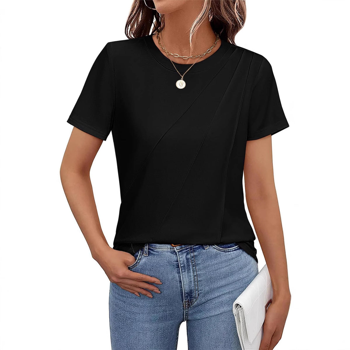 Dam T-shirt Monokrom Randig Löst Passform 100% Bomull-3