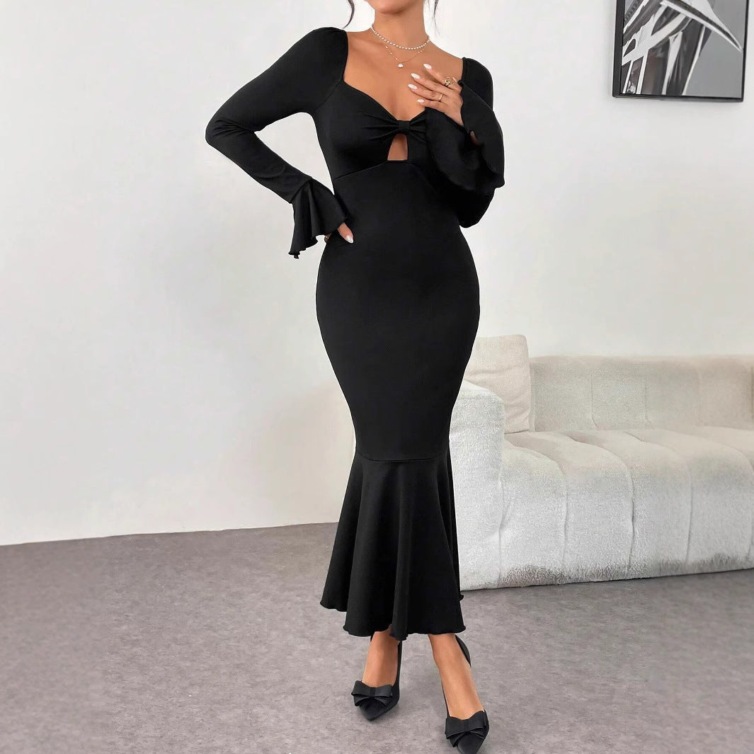 Dam Mermaid Kjol Slim Fit Monokrom Högkvalitativt Tyg-2
