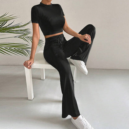 Snygga Byxor Dam Bredbenade Casual Strickrib-4