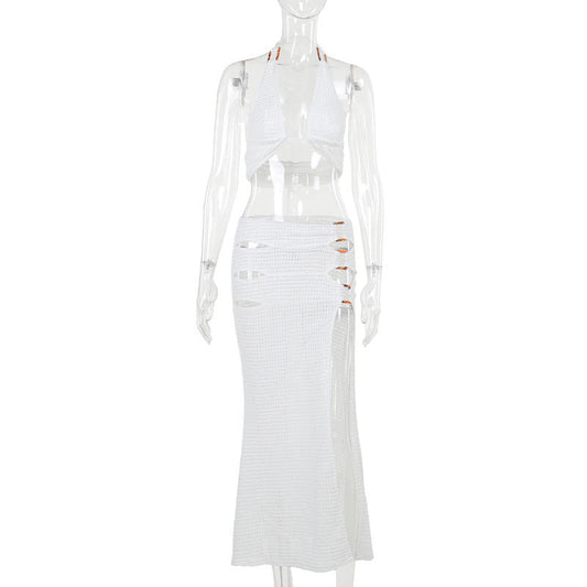 Kvinnlig Stranddräkt med Utskärningar Flödande Kjol Andningsbart Material-1