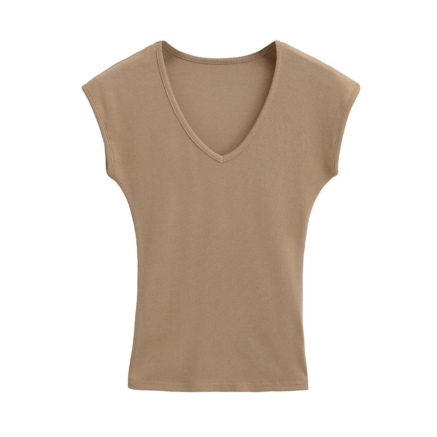 Variant image for Kvinnors V-ringad Topp Ribbad Andningsbar Material-4