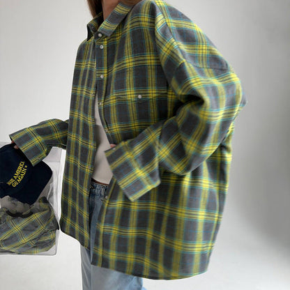 Damklänning Retro Rutig Skjorta i 100% Bomull med Långärmar-3