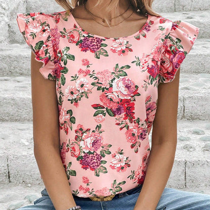 Dam Skjorta Blommönstrad med Rüschen i 100% Polyester-3
