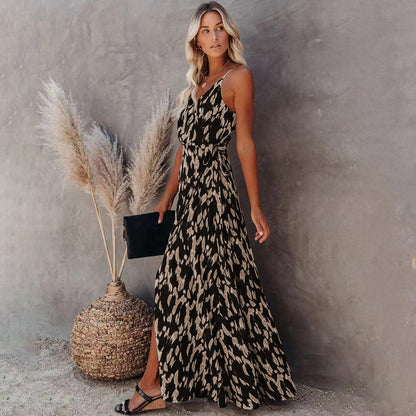 Kvinnors Midi Klänning Blommönster Polyester Dolda Remmar-3