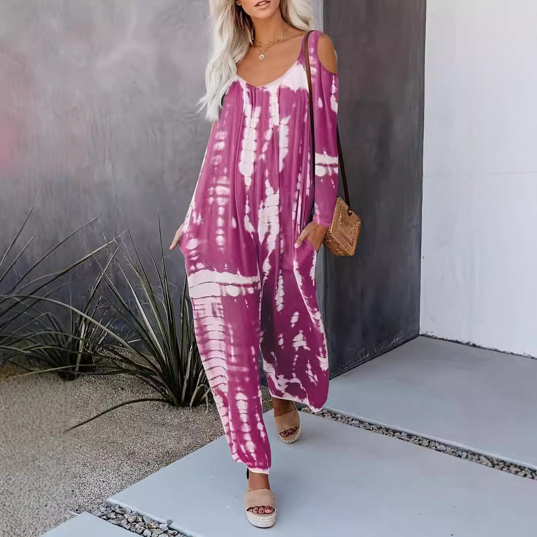 Dam Jumpsuit Långärmad Löst Snitt Polyester Hög Midja Casual-3