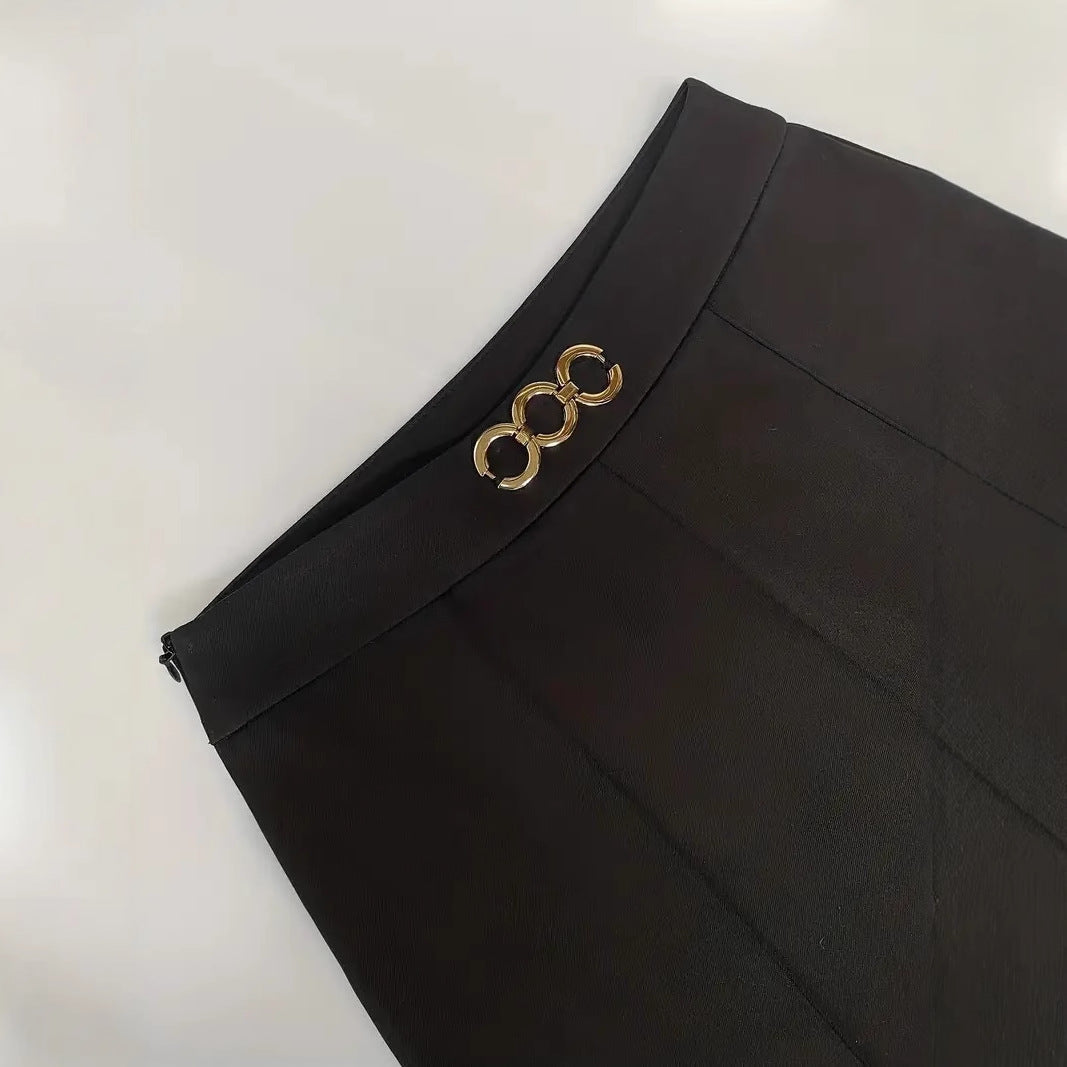 Kvinnors Slagbyxor Hög Midja Elastiskt Material Guldfärgad Stängning 3