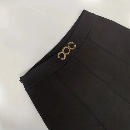Kvinnors Slagbyxor Hög Midja Elastiskt Material Guldfärgad Stängning 3