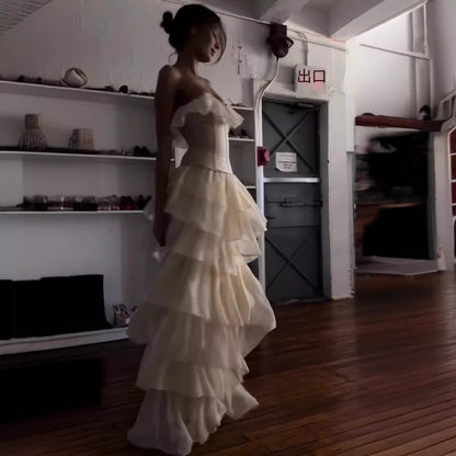 Damklänning Asymmetrisk Kjol Rüschentorte Polyester-2