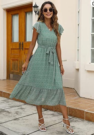 Variant image for Dam Strandklänning V-Ringad Lätt Andningsbar Med Justerbart Midjebälte-5