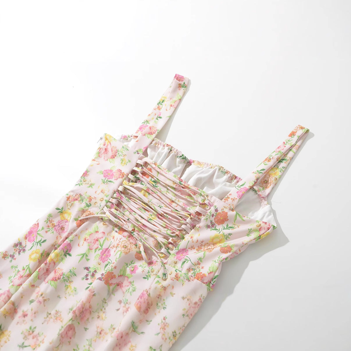Damklänning Maxi Blommig Design med Rüschendetaljer i Andningsbart Tyg 3