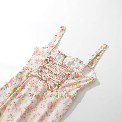 Damklänning Maxi Blommig Design med Rüschendetaljer i Andningsbart Tyg 3