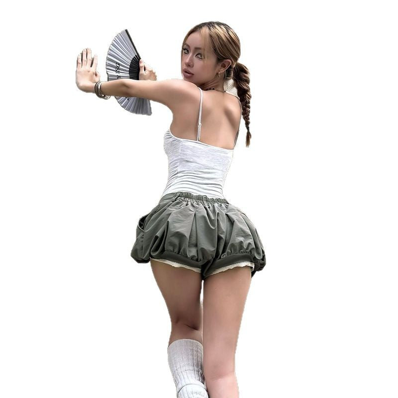 Kvinnors Veckade Shorts Avslappnad Design Andningsbart Tyg 6