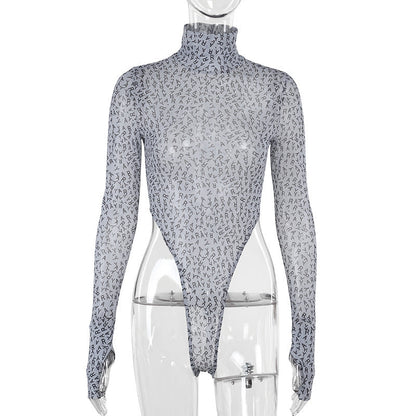 Kvinnors Bodysuit Höghalsad Elastisk med Unikt Mönster 1