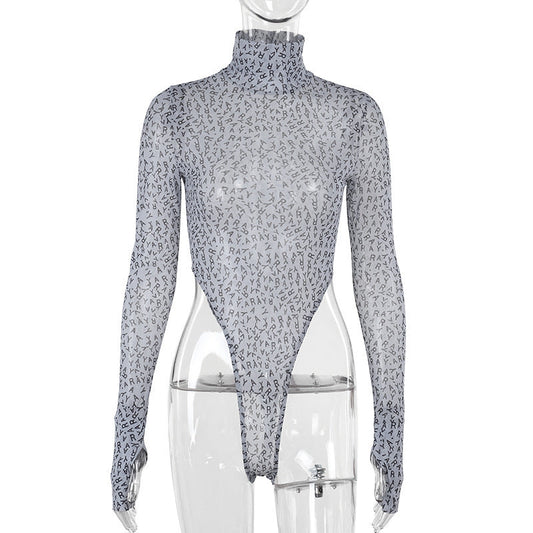 Kvinnors Bodysuit Höghalsad Elastisk med Unikt Mönster 1