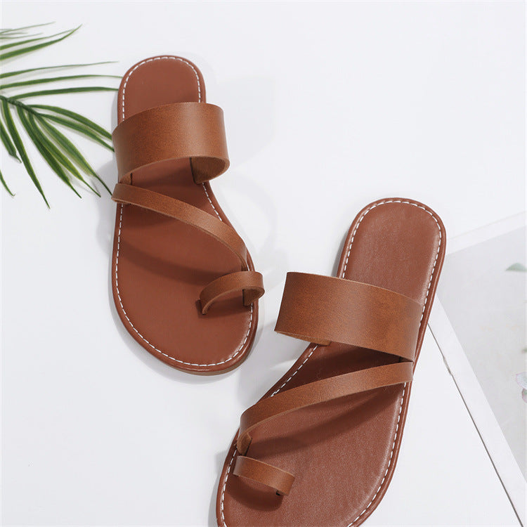 Kvinnor Platta Sandaler Elegant Banddesign Syntetiskt Läder 9