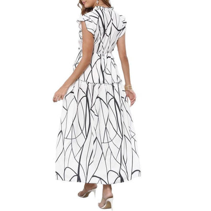 Damklänning A-linjeformad V-hals Polyester Fina Dam Klänningar-6