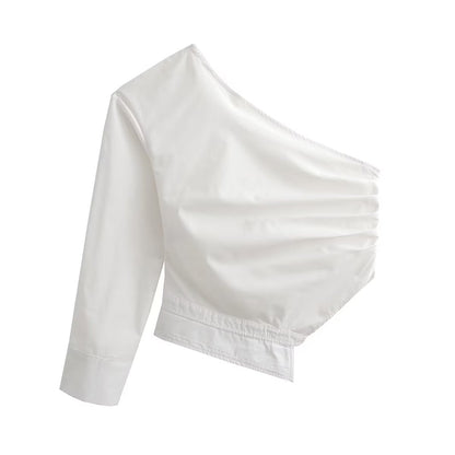 Festtoppar Dam Rüschentop Slim Fit Polyester med Asymmetrisk Krage-1