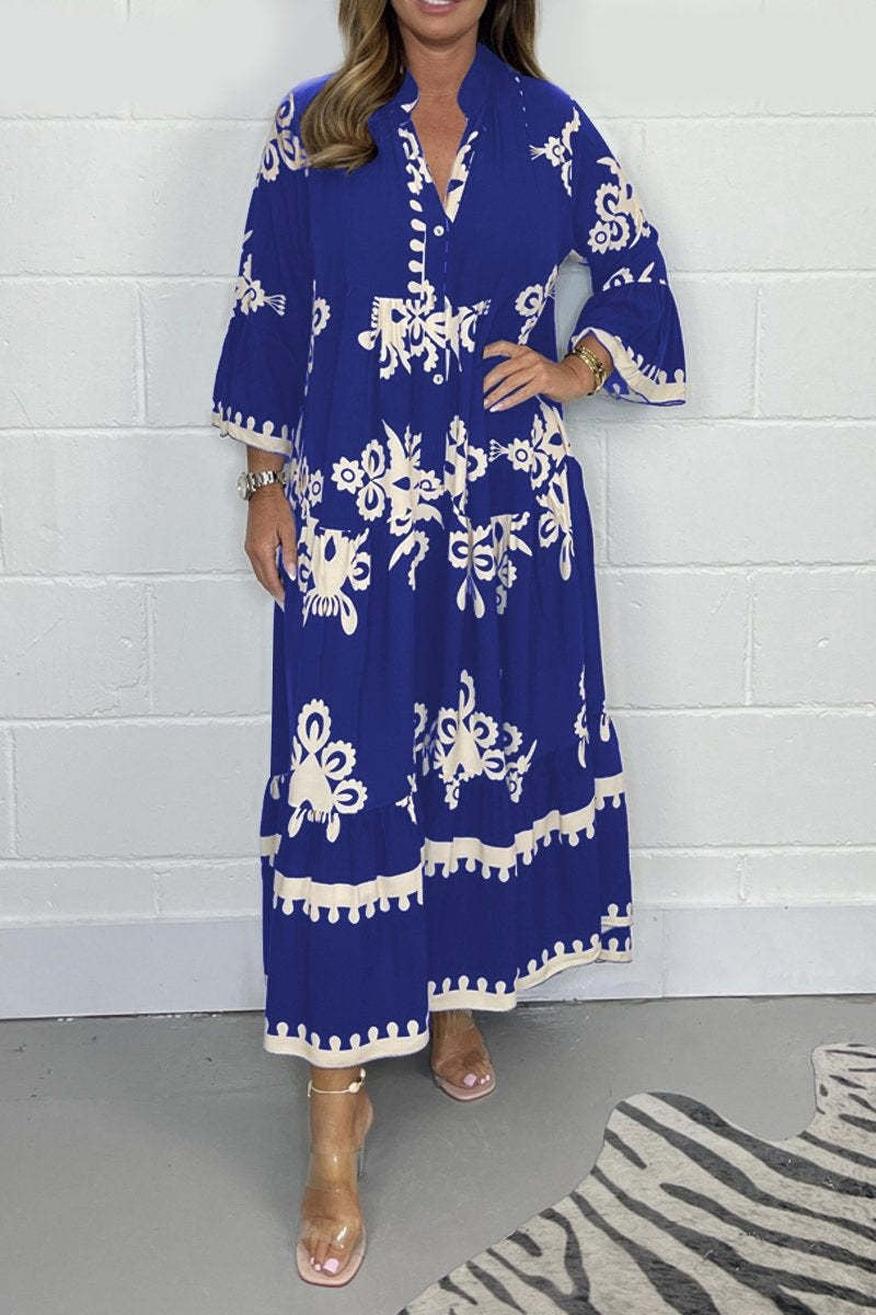 Variant image for Damklänning Med Tryckt Stativ-Up Krage Polyester Elegant Stil-36