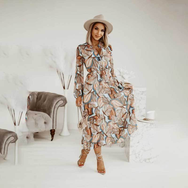 Dam Maxiklänning A-linjeformad Blommönster Polyester-1