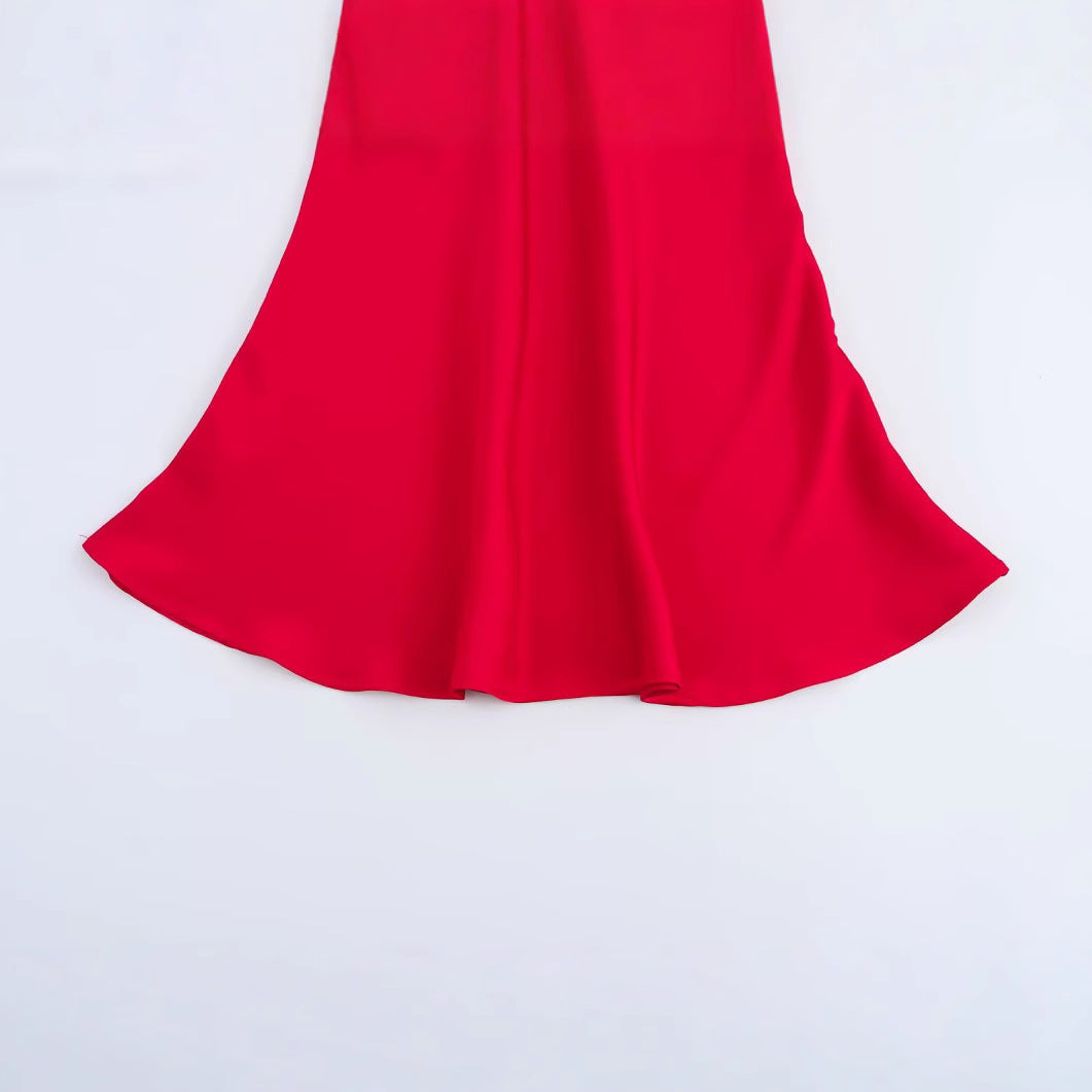 Dam Kort Klänning V-ringning Rygglös Ärmfri Högkvalitativt Tyg-3