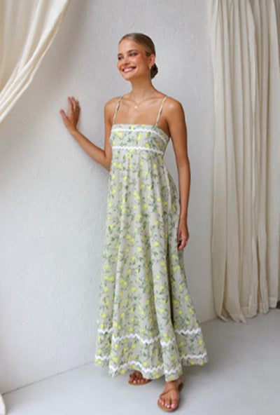 Variant image for Dam Maxiklänning Spaghetti Remmar A-linjeformad Polyester Blommig-1
