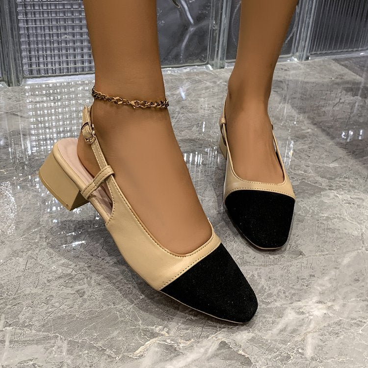 Kvinnors Slingback Pumpar Spetsig Tå Syntetiskt Läder Blockhäl-4