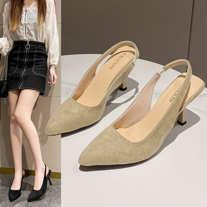 Kvinnor Slingback Skor Spetsig Tå Mocka Blockhäl 4