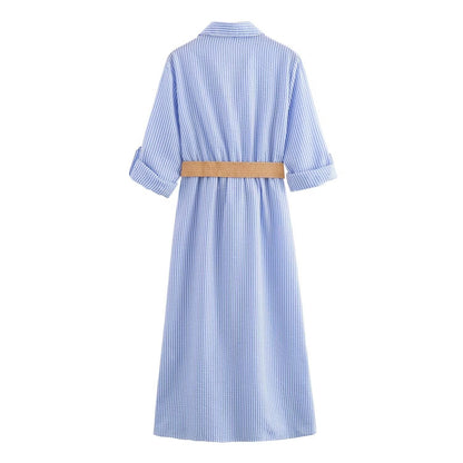 Fina Dam Klänningar A-Line Randig Midi i 100% Bomull-2