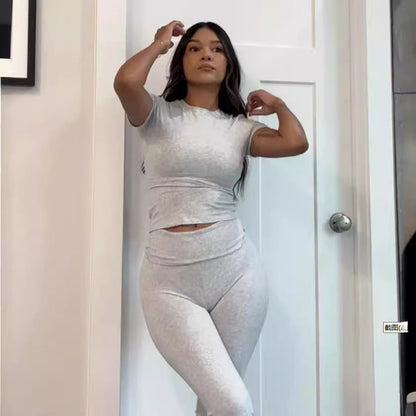 Dam Två-deluppsättning Retro Polyester med Långärmad och Kortärmad Stil-2