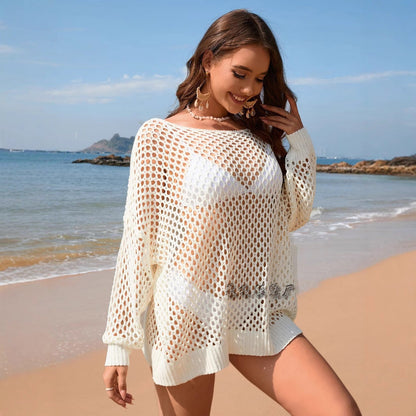 Dam Bikini Kappa Rund Hals Lång Ärmar Stickad Hållbar-3