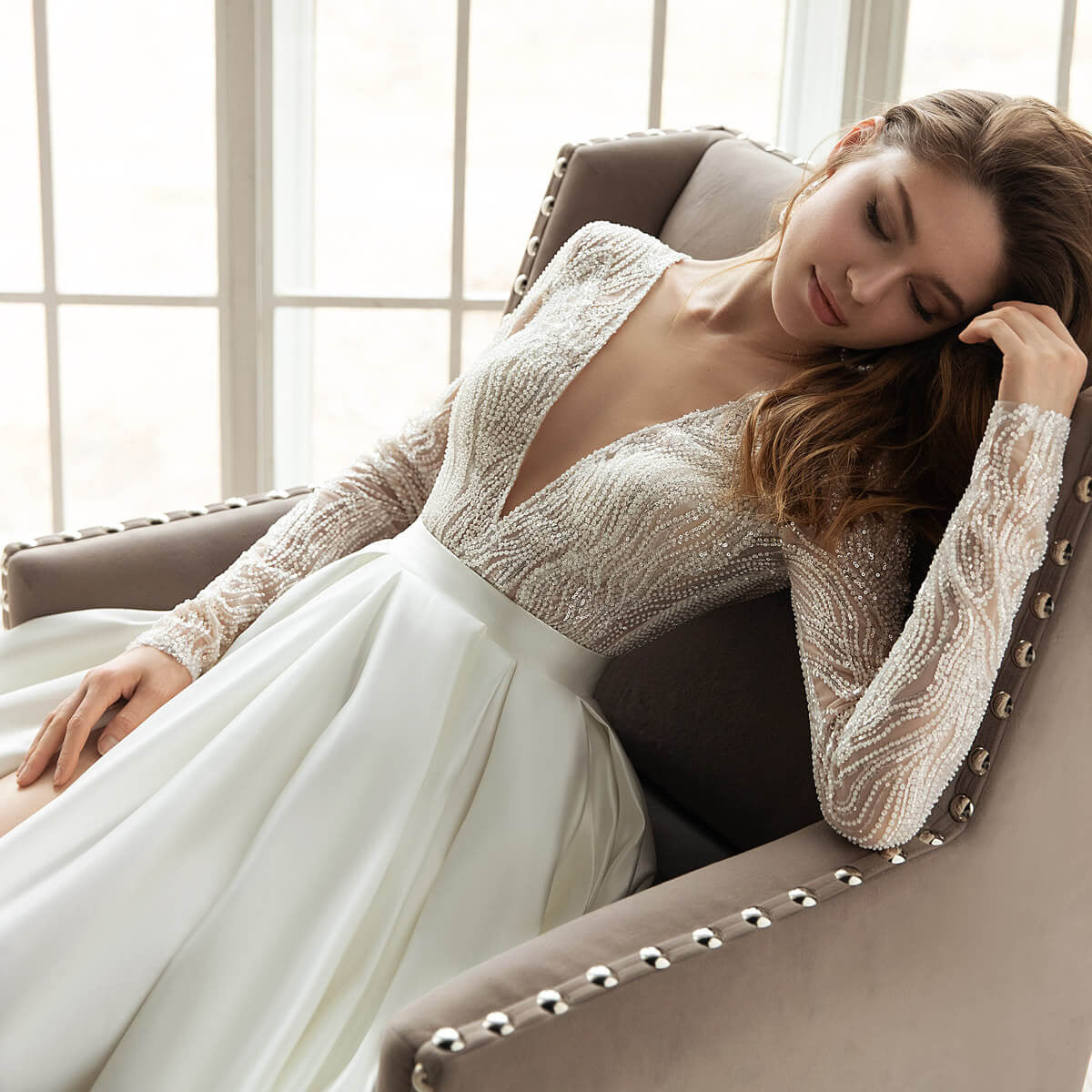 Kvinnors Aftonklänning Lång V-ringning Polyester Med Långa Ärmar-4