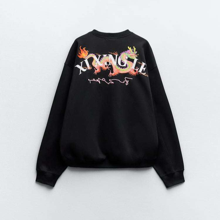 Dam Tröja Broderidesign Mjuk Bomullsmix Avslappnad Passform-3