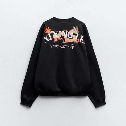 Dam Tröja Broderidesign Mjuk Bomullsmix Avslappnad Passform-3