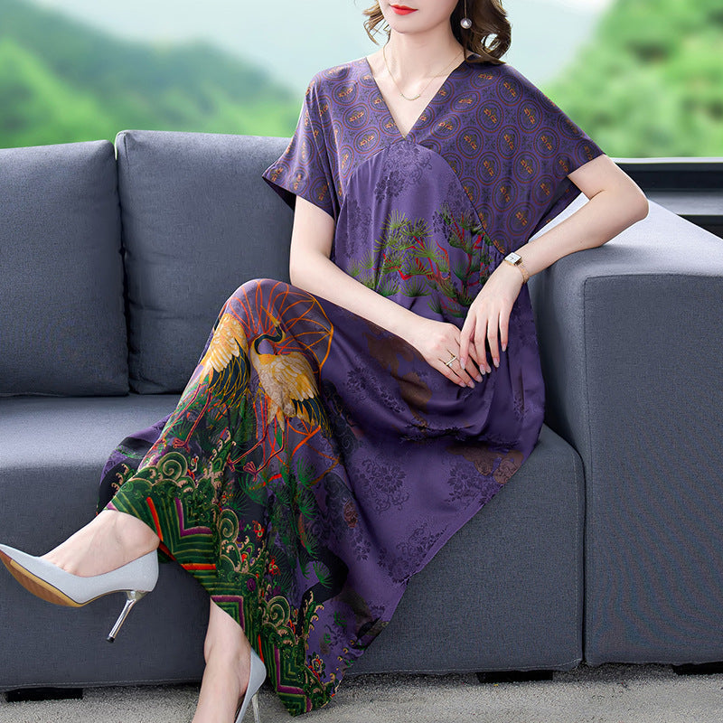 Variant image for Plus Size Dam Klänning A-Line Viskos Vintage Tryckt-22